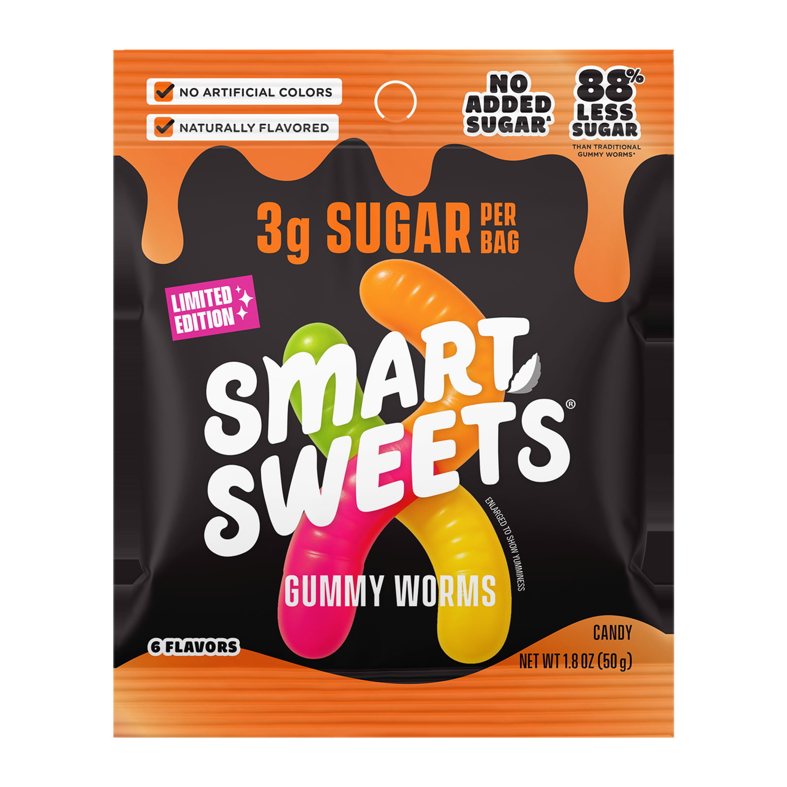 SmartSweets Halloween Gummy Worms bag, 1.8oz
